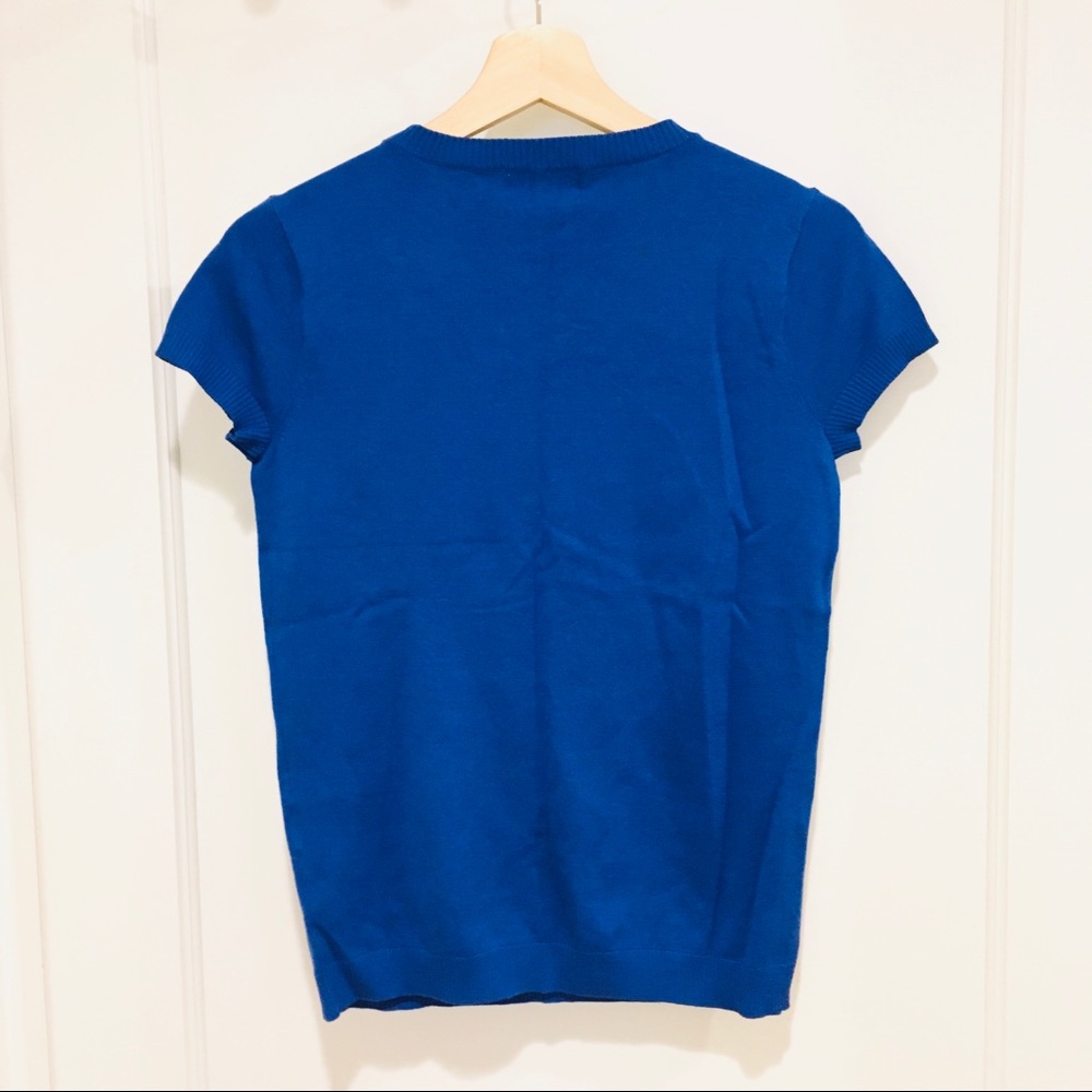 ⭐️ Calvin Klein Blue Knit Top Embellished Neckline S - Picture 2 of 5